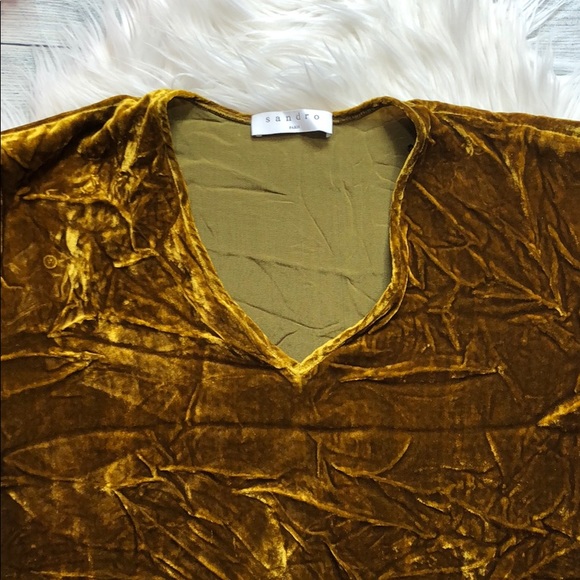 Sandro Paris Alberta Velvet Ocre Gold Blouse - Picture 4 of 12